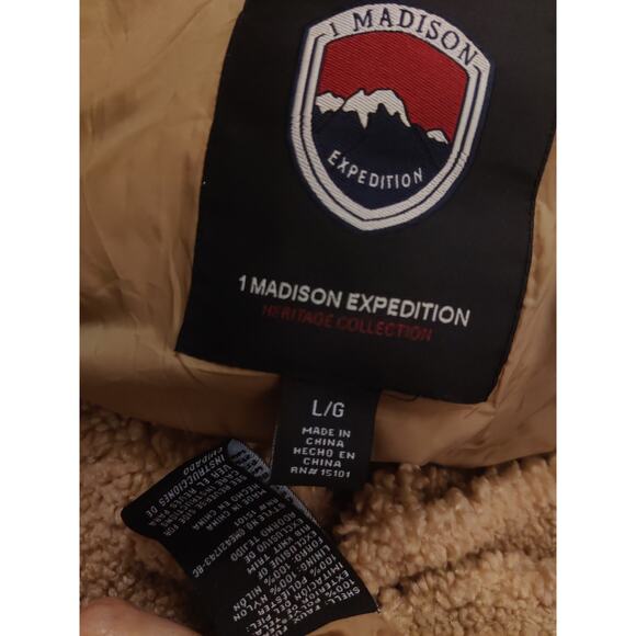 1 Madison Expedition Women's Tan Hooded Full Zip Fuzzy Teddy Jacket Size L - Picture 11 of 11